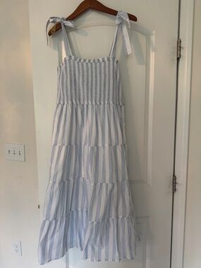 Jcrew Factory Smocked Tie Shoulder Striped Maxi Dress